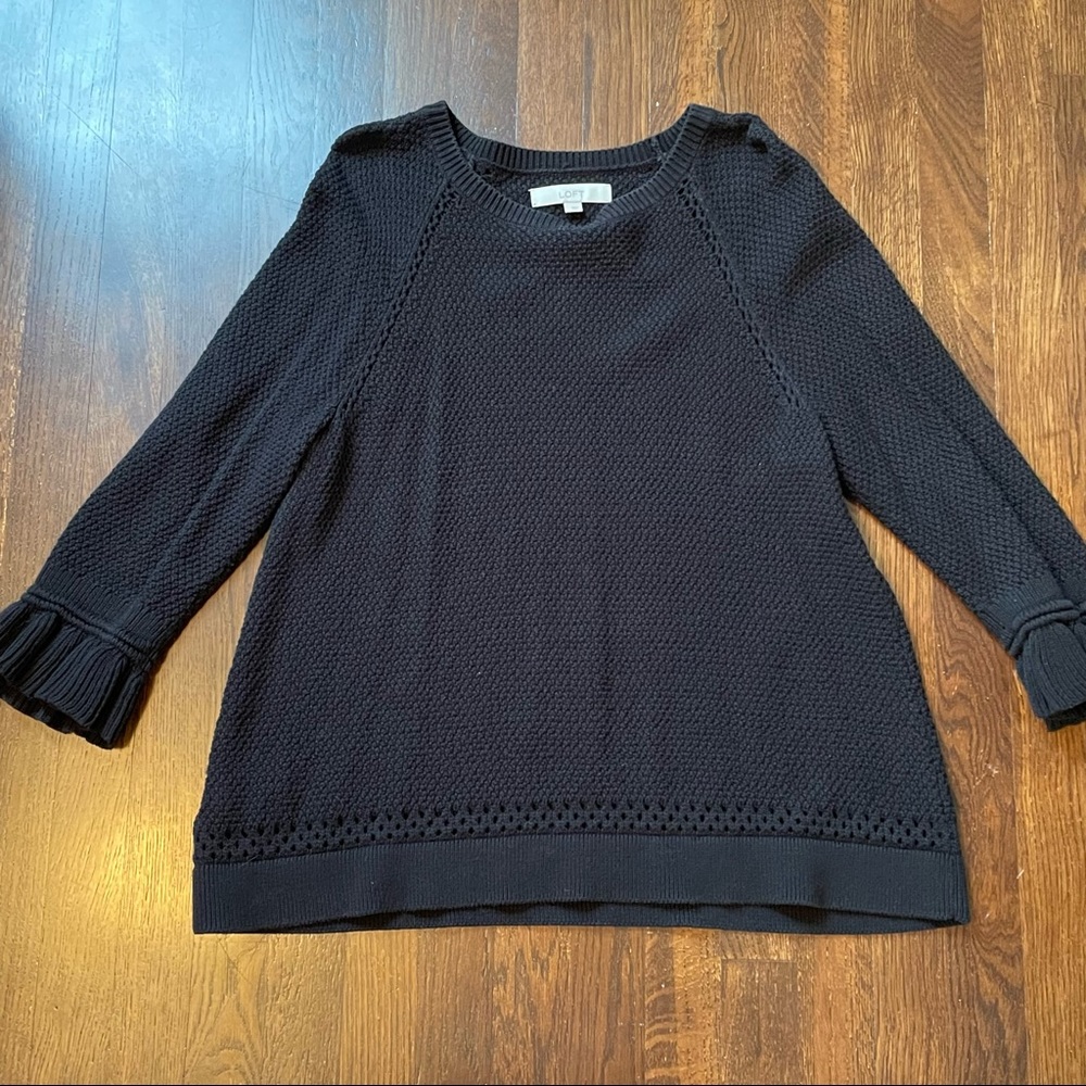 Loft Black Ruffle Sleeve Sweater Size Large